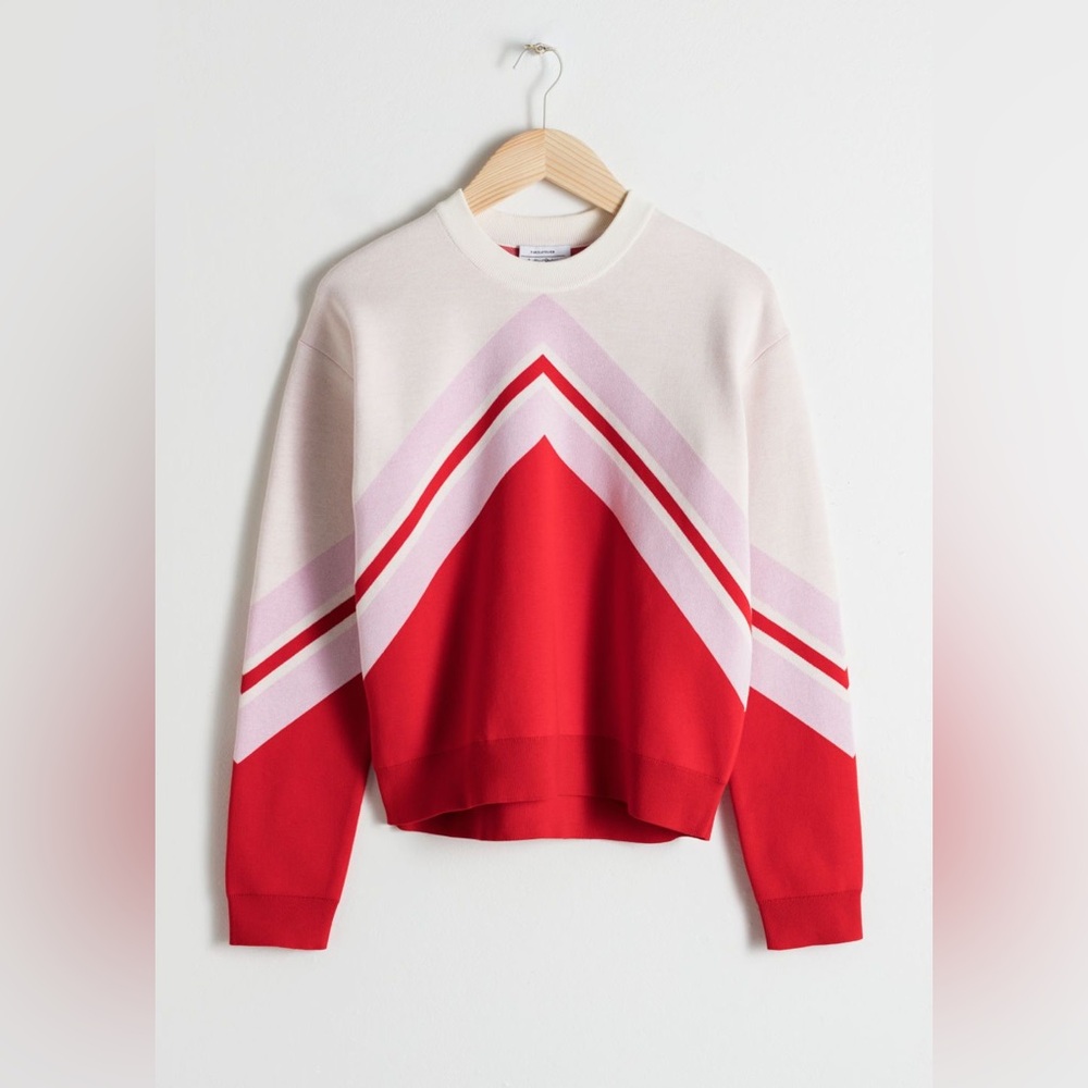 & Other Stories Red and Pink Chevron Sweater